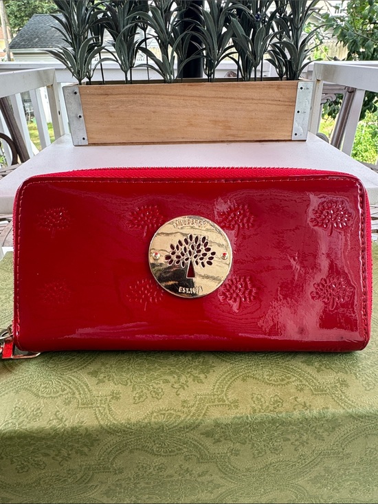 Mulberry Handbags - Mulberry Red Patent Zip-Around Long Wallet with Gold Tree Medallion